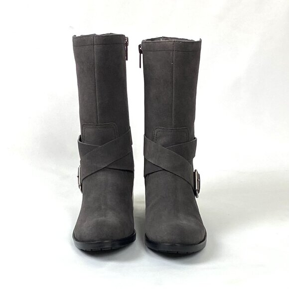 New Vince Camuto Wethima Shady Grey Suede Leather Mid-Calf Engineer Boot 8 - Picture 5 of 11